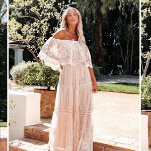 Flower Child Off The Shoulder Lace Maxi Dress